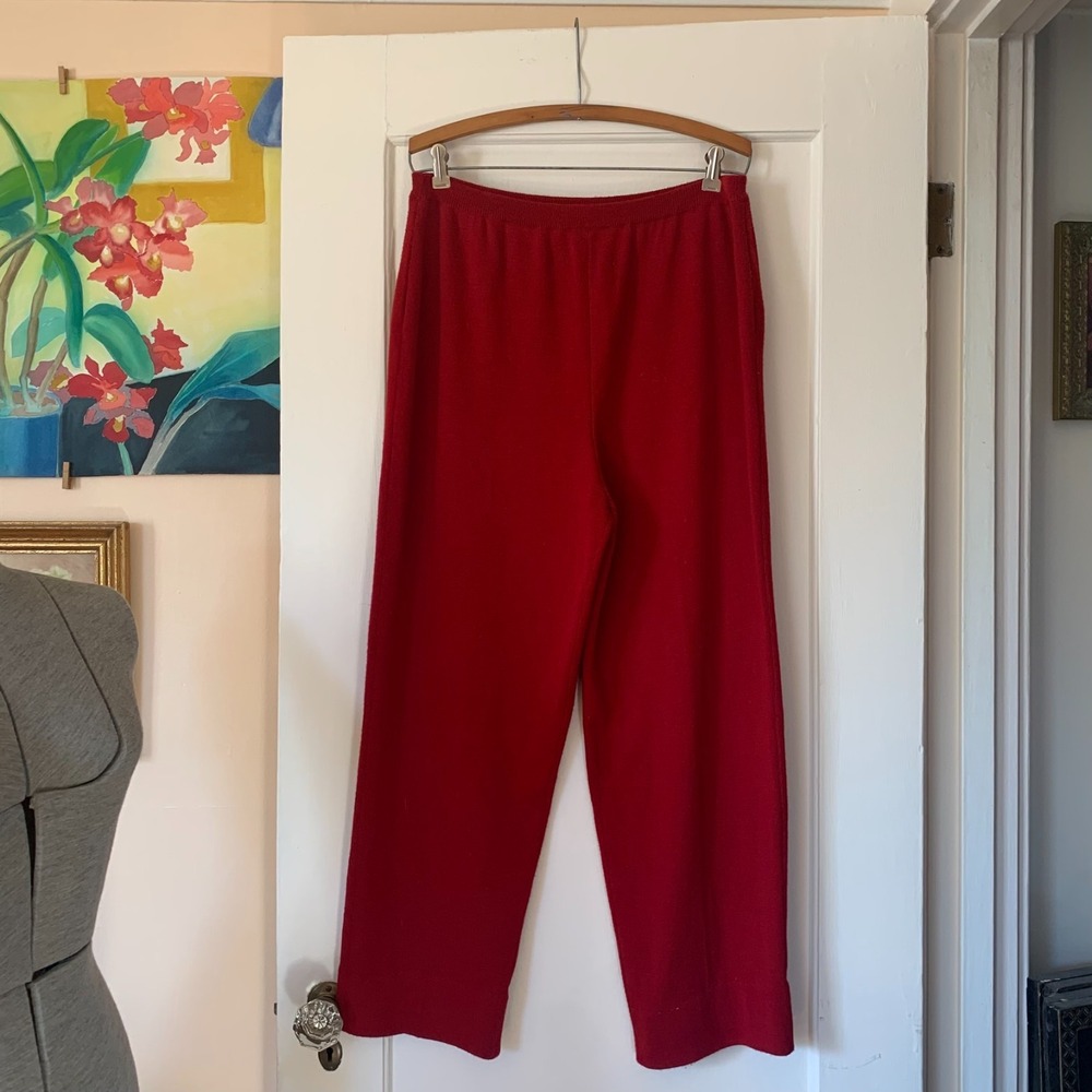 Nordstrom Womens Large Red Knit Pants Wool Blend Straight Leg Lounge Cozycore
